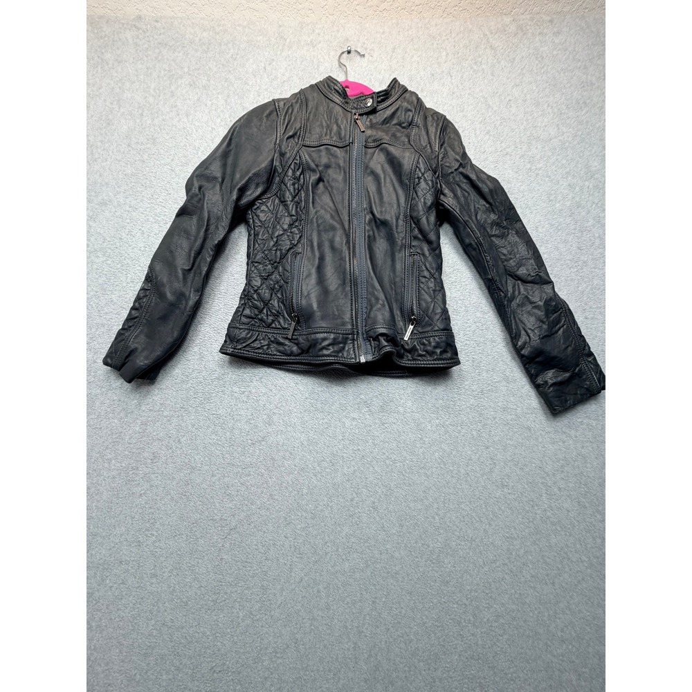 Michael Kors Womens Black Genuine Leather Quilted Moto Jacket Small